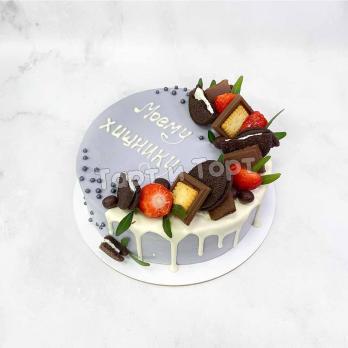 Торт №1370 - С надписью и ягодами
