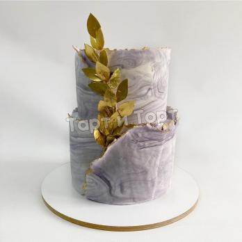 Торт №2148 - Мраморный с золотыми листьями